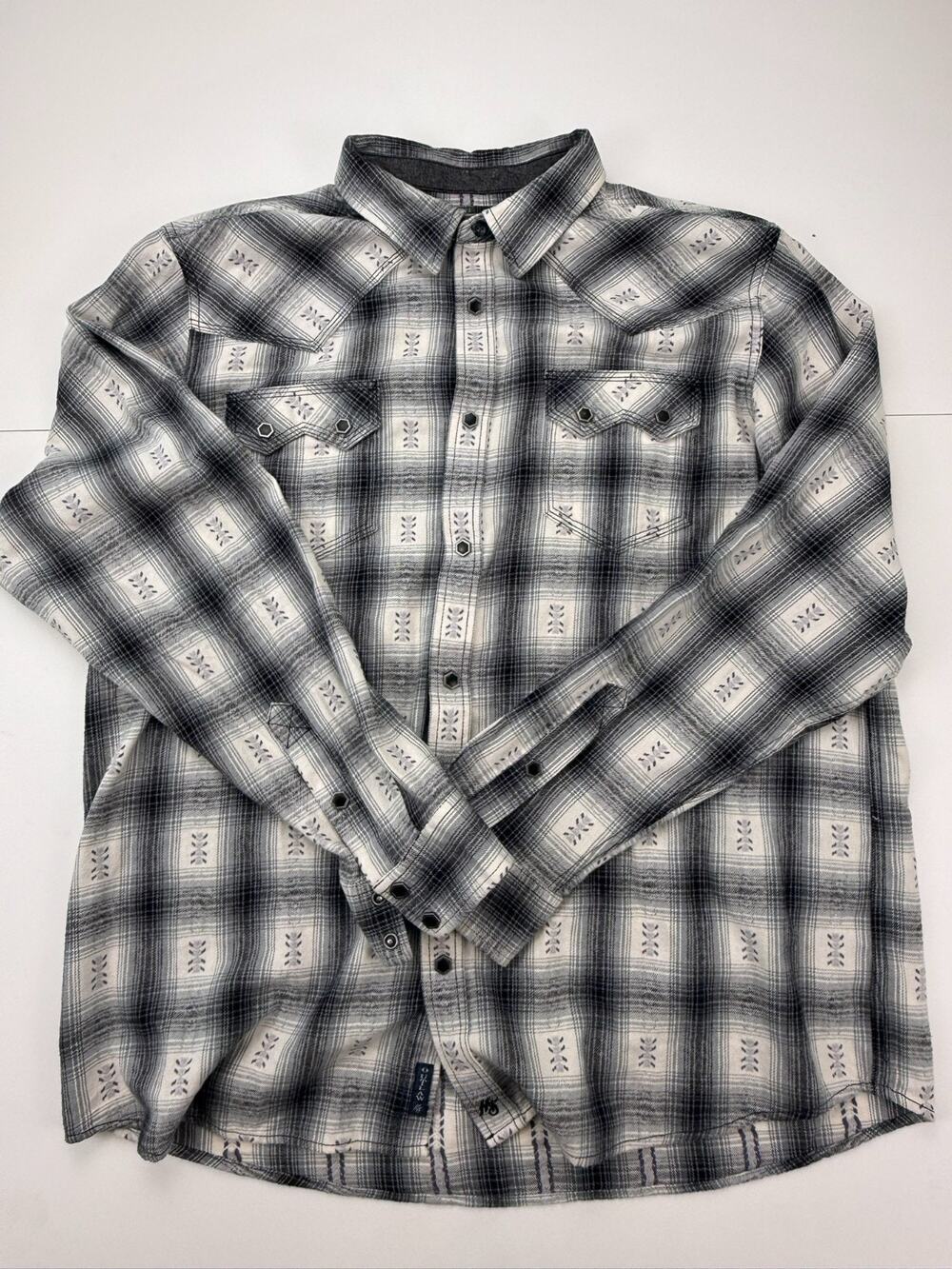 Moon & Shine Western Shirt Mens XL Grey Plaid Pearl Snap Long Sleeve Cotton